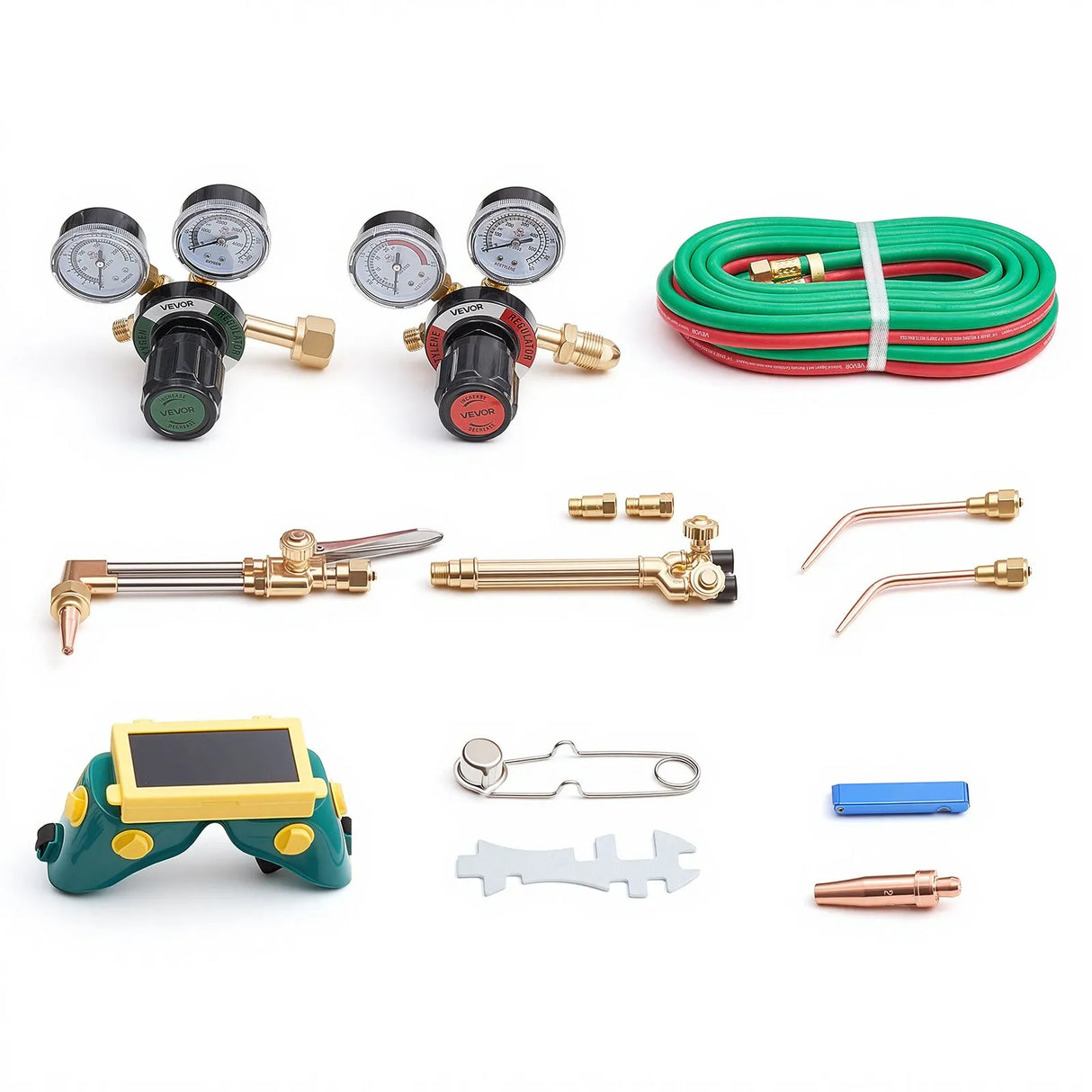 VEVOR Oxygen Acetylene Torch Kit with Check Valves | 15 Ft Twin Hose | 2 Cutting Tips & 2 Welding Tips