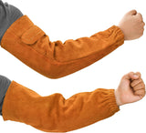 Unisex Leather Welding Sleeves Heat-Resistant Protective Arm Guards Brown