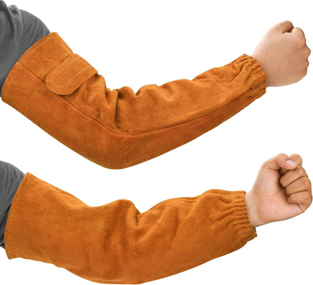 Unisex Leather Welding Sleeves Heat-Resistant Protective Arm Guards Brown
