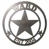 Personalized Texas Star Metal Sign – Custom Family Name Steel Wall Decor – Raw Unpainted Steel – 12", 18", 24", 30"