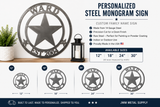 Personalized Texas Star Metal Sign – Custom Family Name Steel Wall Decor – Raw Unpainted Steel – 12", 18", 24", 30"