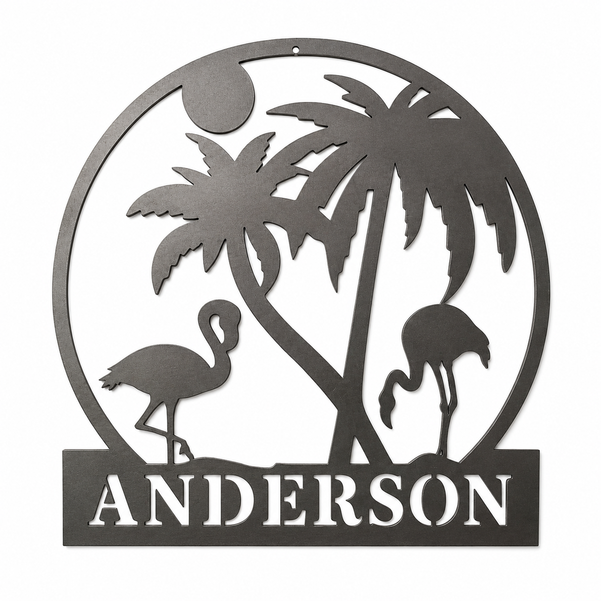 Personalized Tropical Flamingo Metal Sign – Custom Family Name Steel Wall Art – Raw Unpainted Steel – 12", 18", 24", 30"