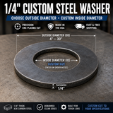 1/4" Steel Plate Washer – Custom Inside Diameter – Select OD Size