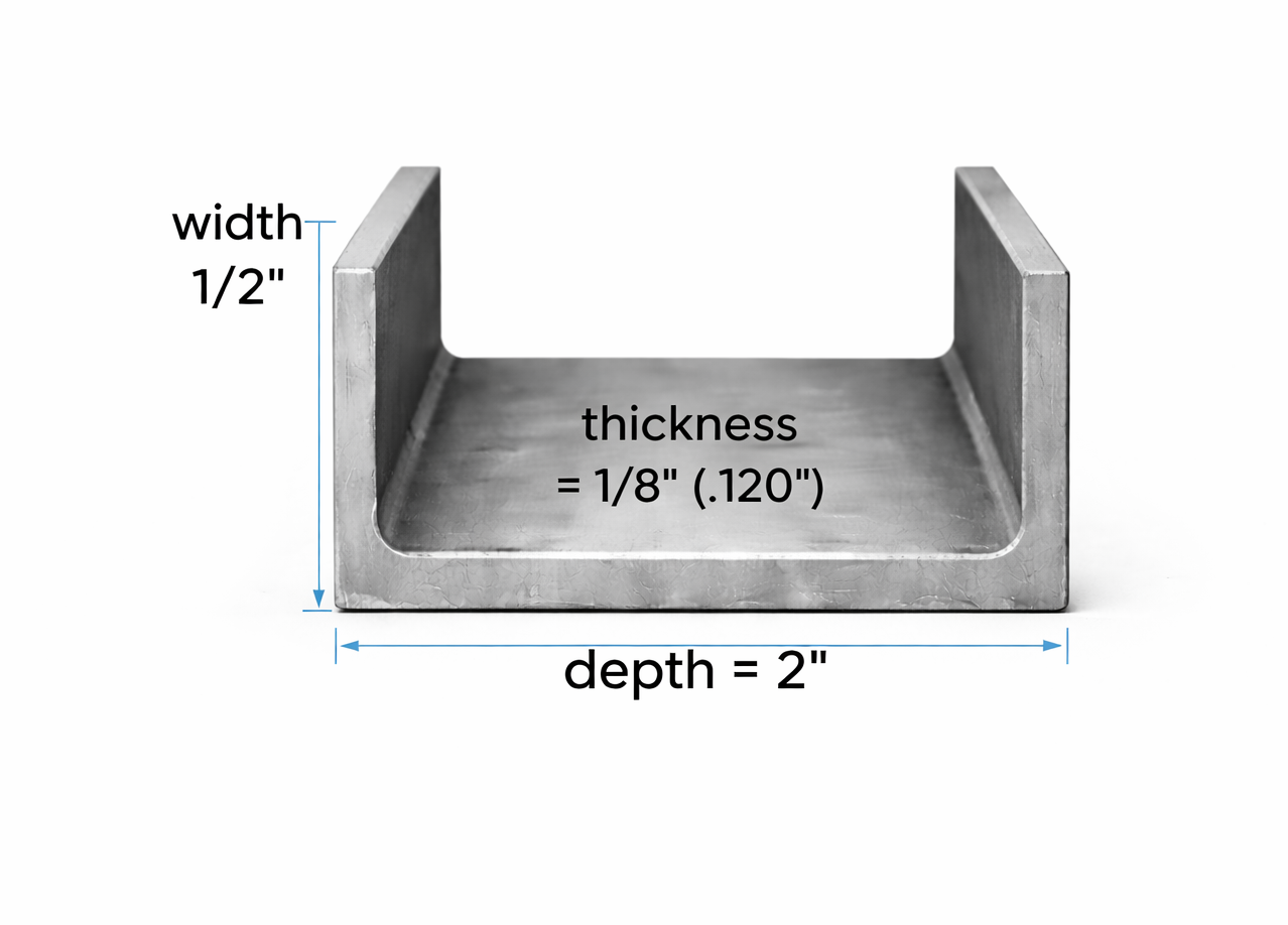 Steel Channel- 2" x 1/2" x 1/8"(0.120") - Select Length