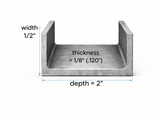 Steel Channel- 2" x 1/2" x 1/8"(0.120") - Select Length