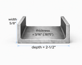 Steel Channel- 2-1/2" x 5/8" x 3/16"(0.188") - Select Length