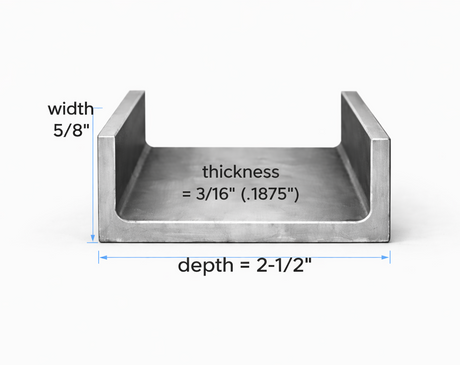 Steel Channel- 2-1/2" x 5/8" x 3/16"(0.188") - Select Length