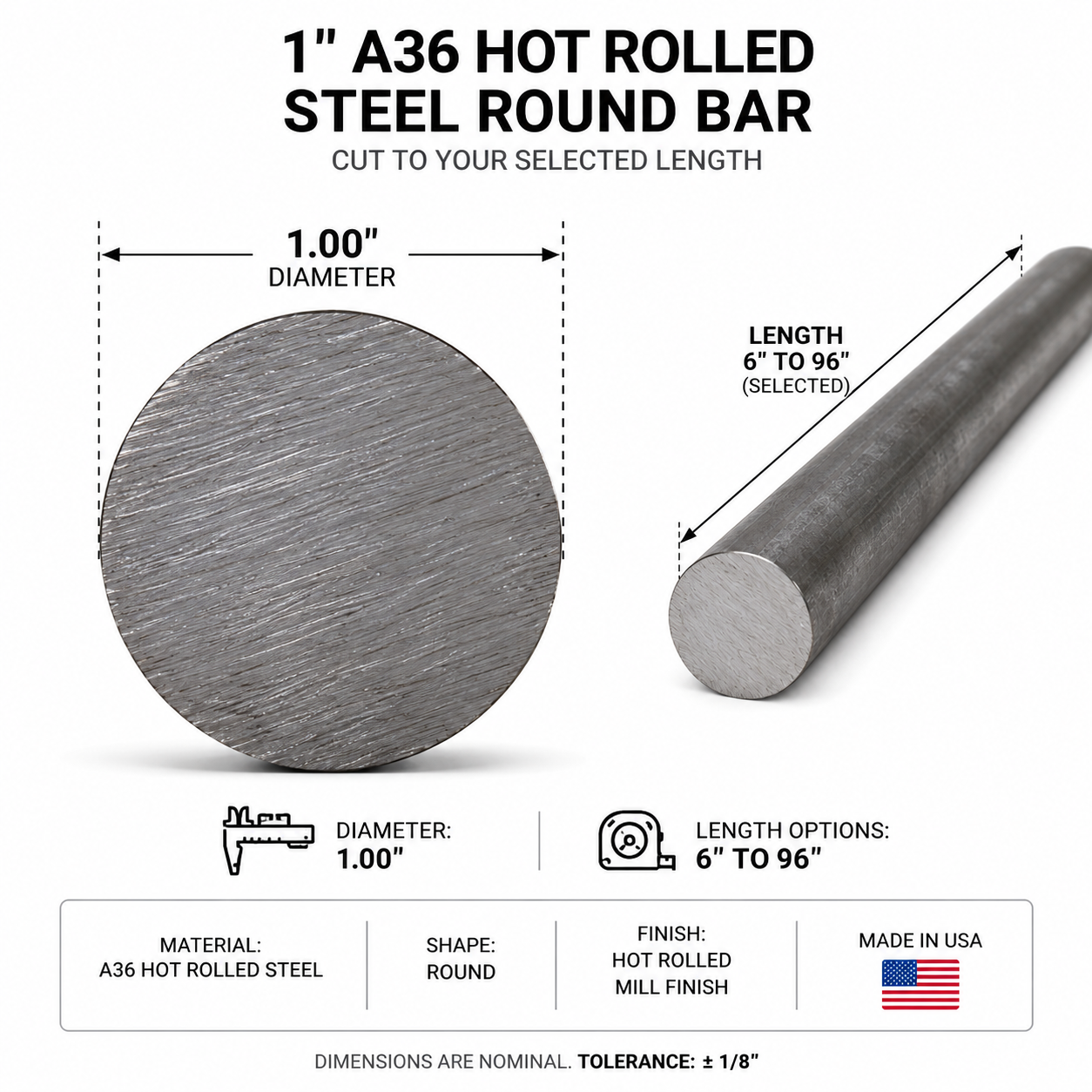 1" Diameter 1018 Cold Rolled Steel Round Bar – Cut to Length