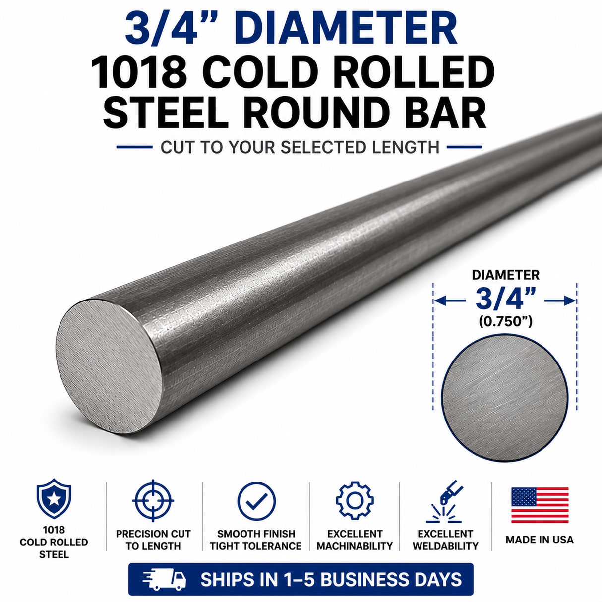 3/4" Diameter 1018 Cold Rolled Steel Round Bar – Cut to Length