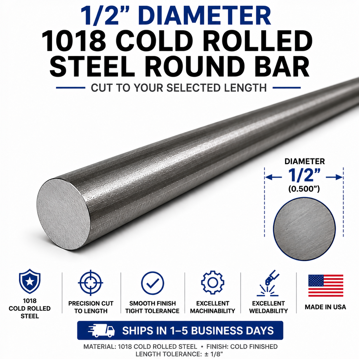 1/2" Diameter 1018 Cold Rolled Steel Round Bar – Cut to Length
