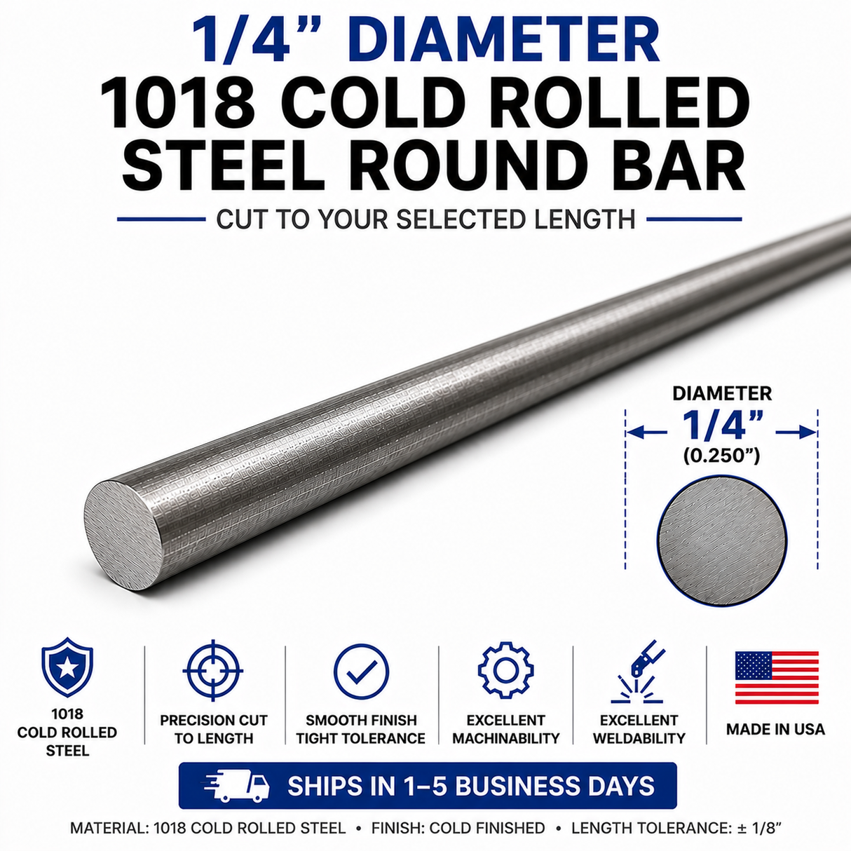1/4" Diameter 1018 Cold Rolled Steel Round Bar – Cut to Length