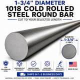 1-3/4" Diameter 1018 Cold Rolled Steel Round Bar – Cut to Length