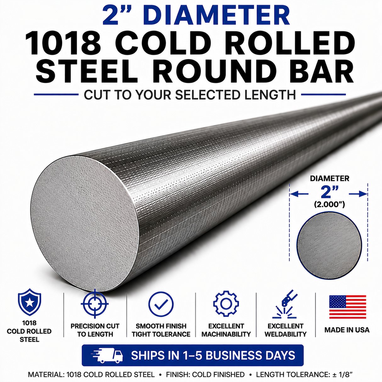 2" Diameter 1018 Cold Rolled Steel Round Bar – Cut to Length