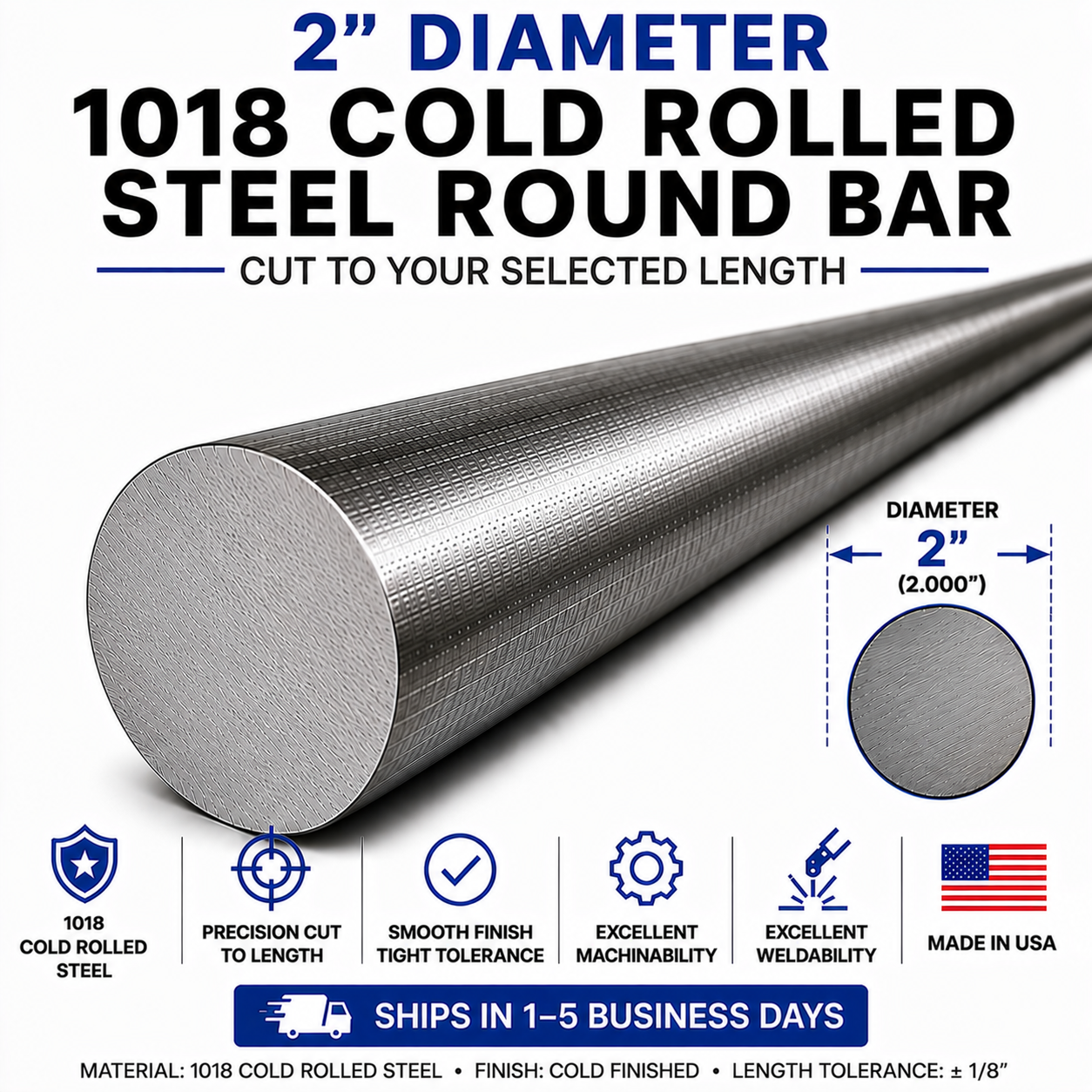 2" Diameter 1018 Cold Rolled Steel Round Bar – Cut to Length