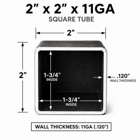 2" x 2" 11ga (0.120") Carbon Steel Square Tube – Cut to Size