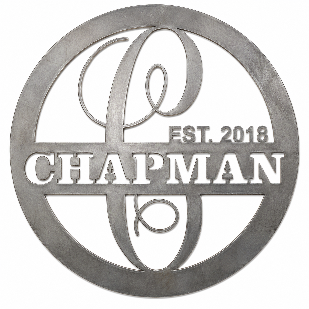 12"–30" Personalized Split Letter Monogram Metal Sign – Custom Family Name – Raw Steel