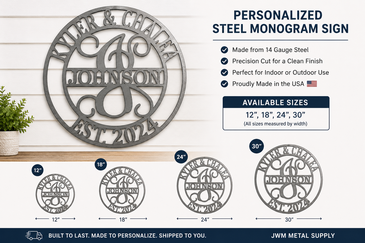 Personalized Steel Monogram Sign – Raw Unpainted Steel Product Title