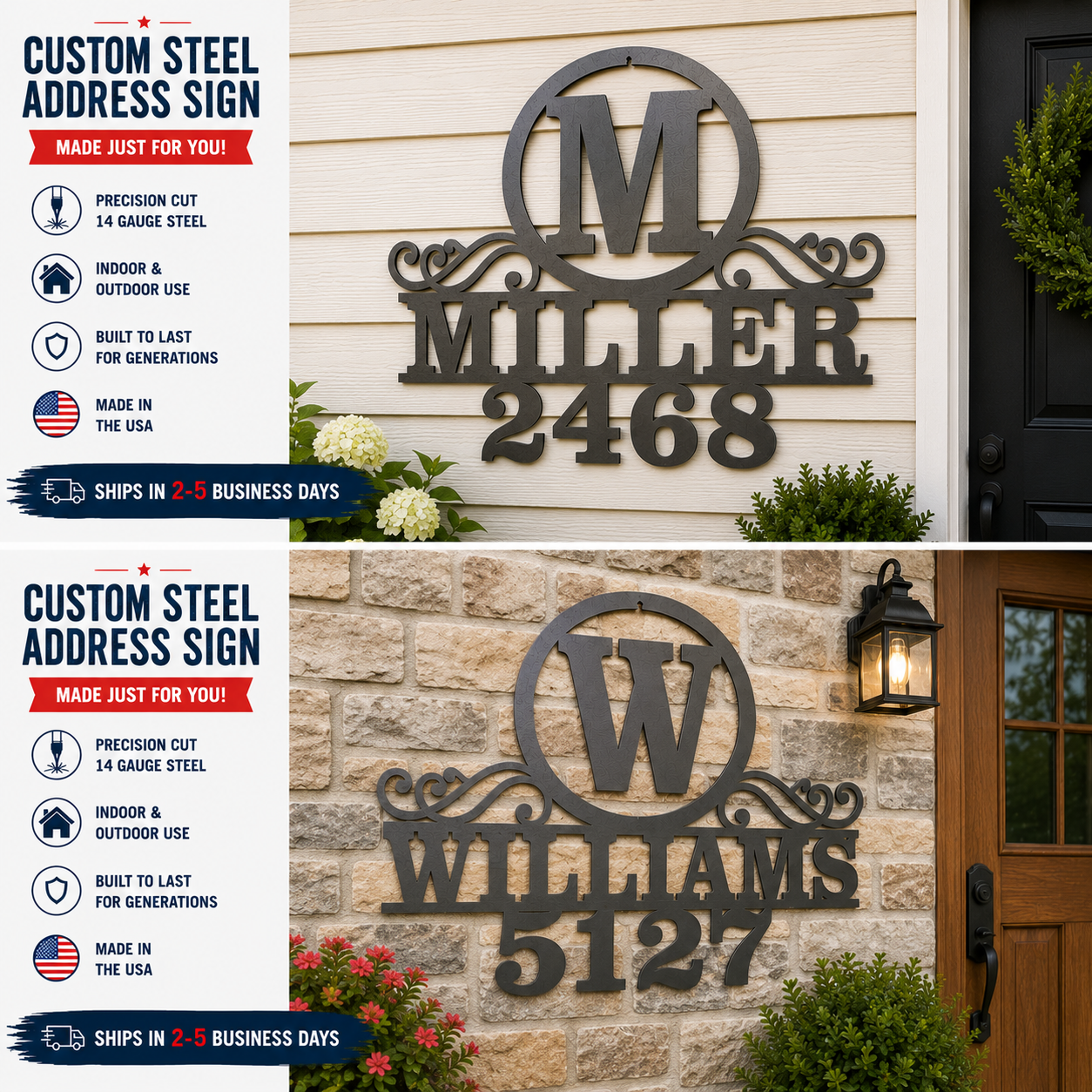 Personalized Steel Address Sign – Custom Family Name & House Number Sign – Raw Unpainted Steel – 12", 18", 24", 30"