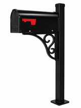 Custom Steel Mailbox Post with Mailbox Included – 3" x 3" Square Steel Tubing, Black Powder Coat Finish, Decorative Scroll Brackets, Surface Mount Base Plate, Made in USA