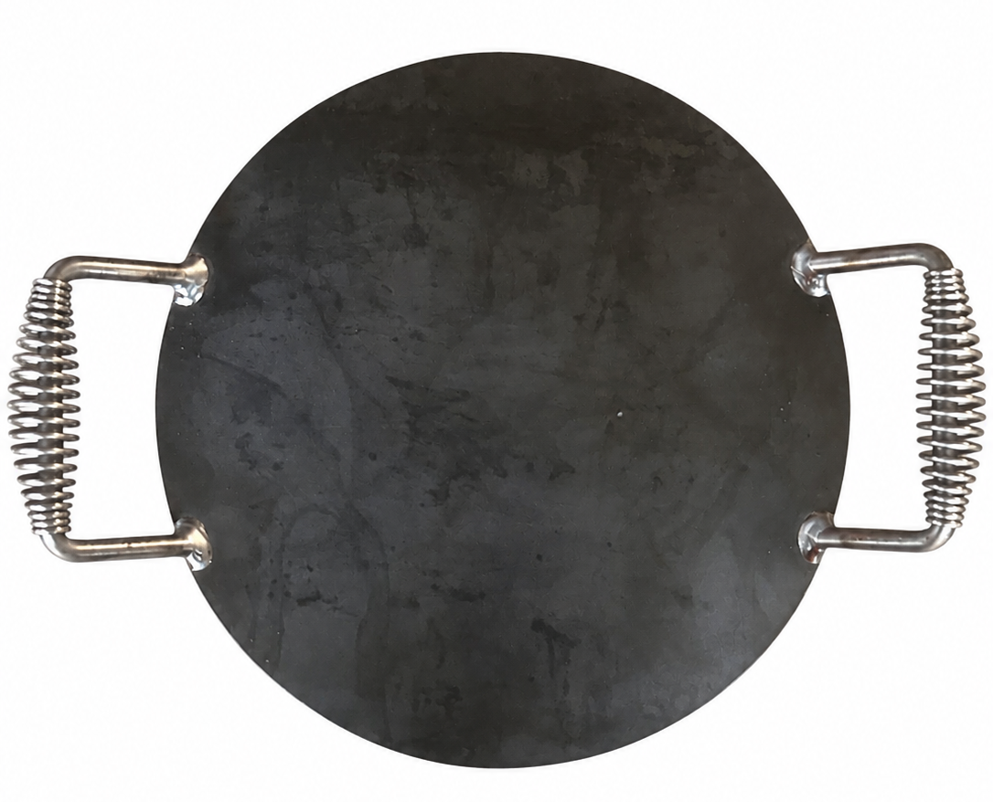 1/4" Steel Pizza Plate with Welded Spring Handles – Pre-Seasoned Cooking Steel for Pizza, Grill & Oven – USA Made Steel