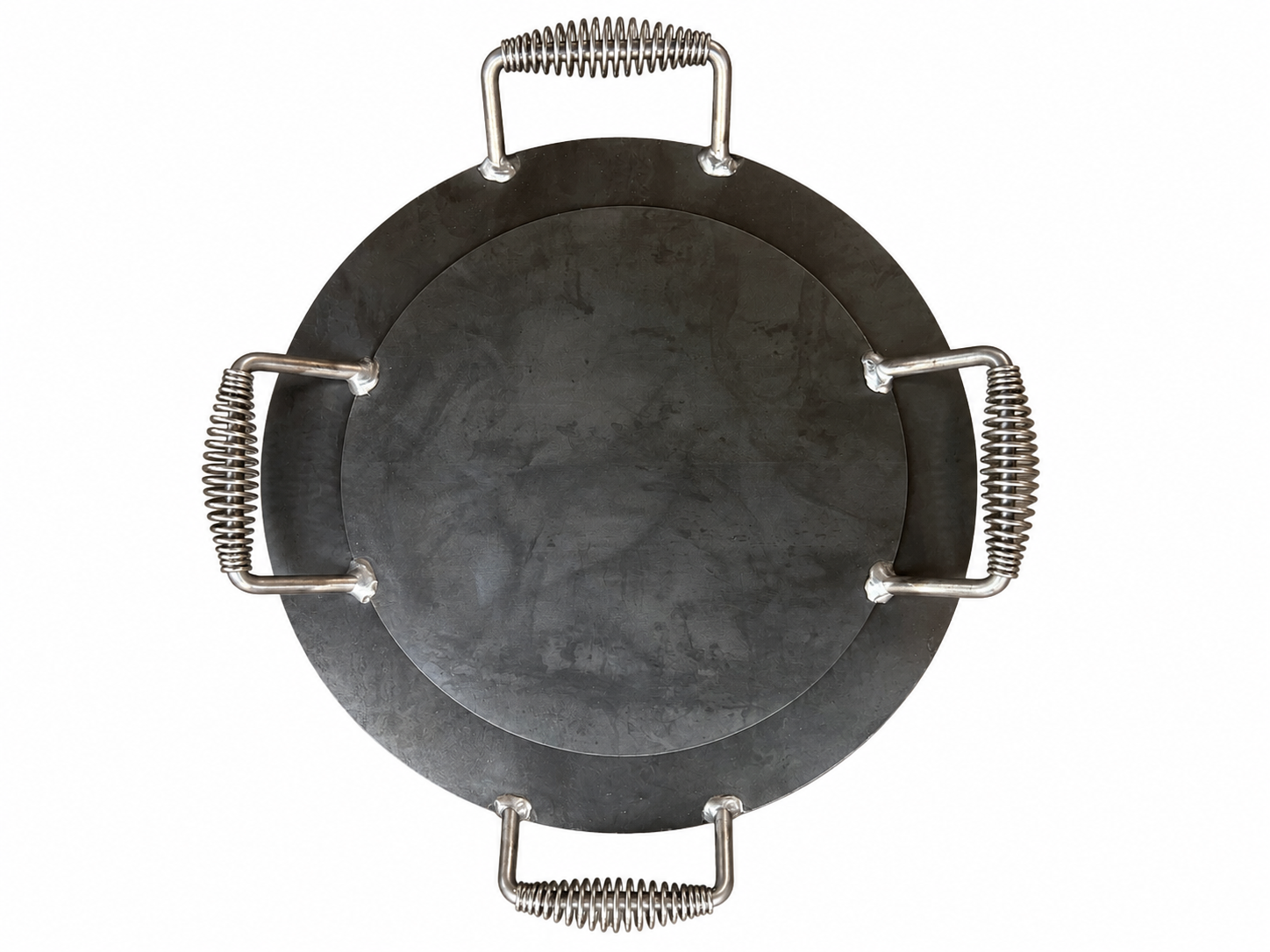 1/4" Steel Pizza Plate with Welded Spring Handles – Pre-Seasoned Cooking Steel for Pizza, Grill & Oven – USA Made Steel