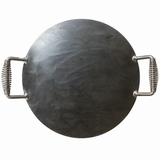 1/4" Steel Pizza Plate with Welded Spring Handles – Pre-Seasoned Cooking Steel for Pizza, Grill & Oven – USA Made Steel