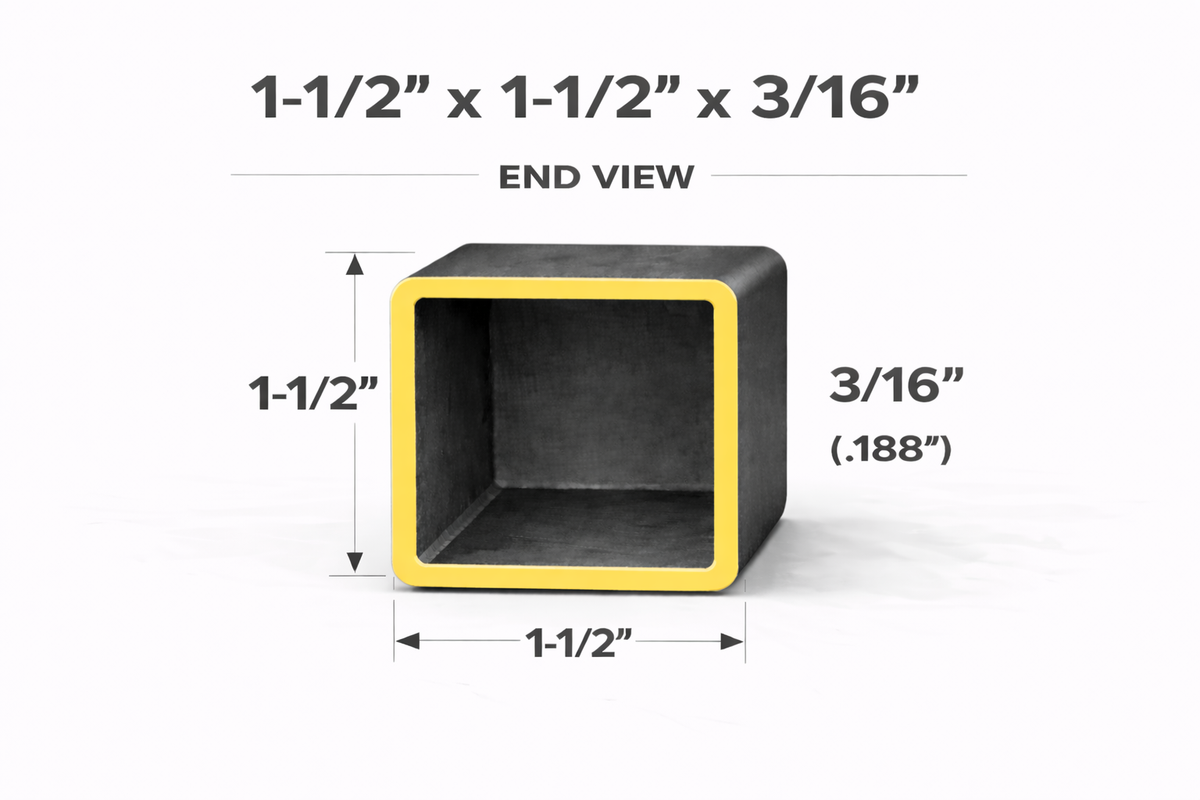 Square Steel Tubing-1-1/2" x 1-1/2" x 3/16" (0.188")-Select Length