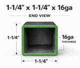 1-1/4" x 1-1/4" 16ga (0.065") Square Steel Tubing – A500/A513 – Select Length