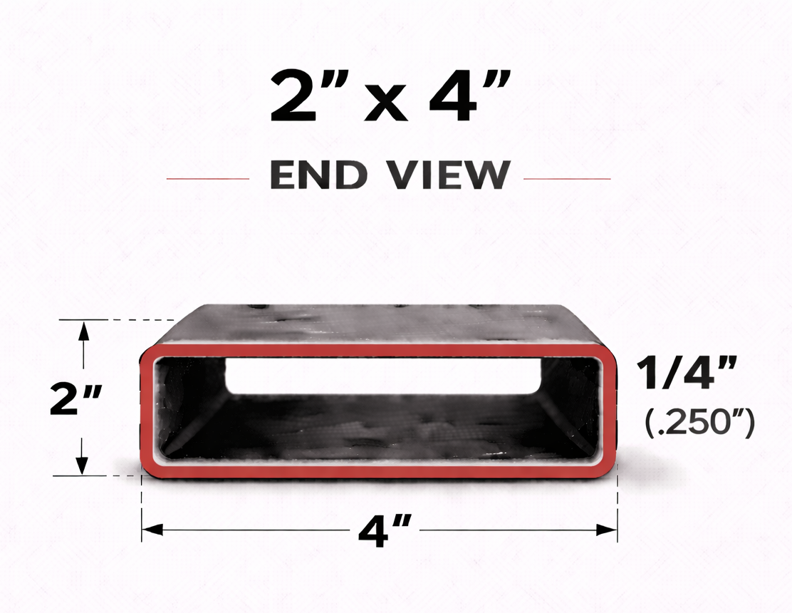 2" x 4" x 1/4" (0.250") Rectangle Steel Tubing — Select Length