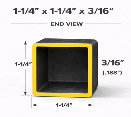 1-1/4" x 1-1/4" 3/16" (0.188") Square Steel Tubing – A500/A513 – Select Length