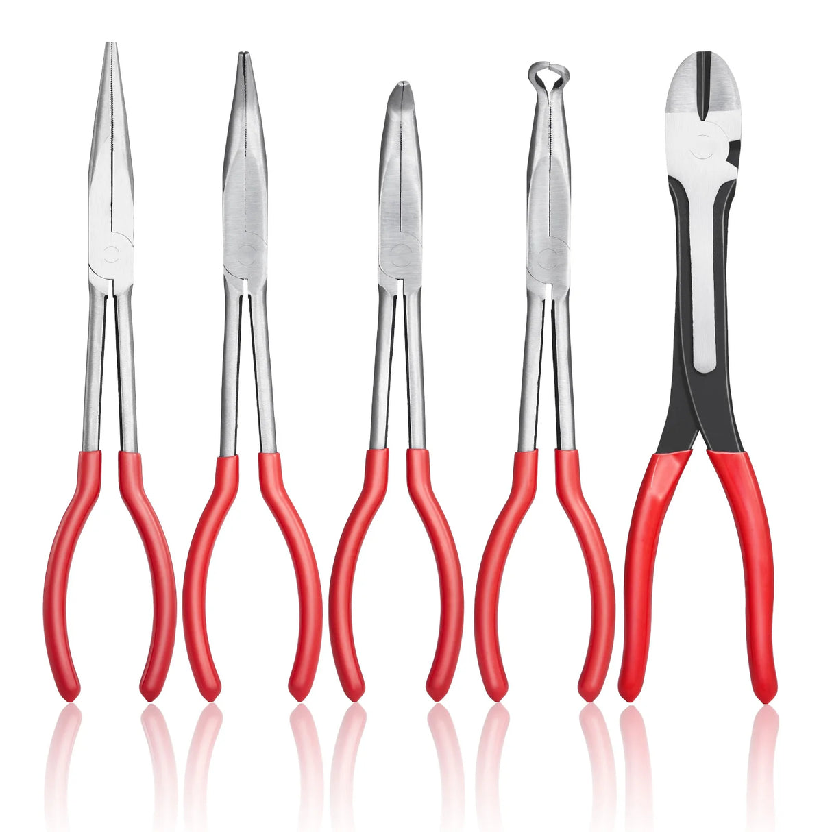 5-Piece Long Reach Precision Pliers Set – Needle Nose, Bent Nose & Cutting Pliers