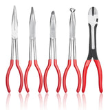 5-Piece Long Reach Precision Pliers Set – Needle Nose, Bent Nose & Cutting Pliers