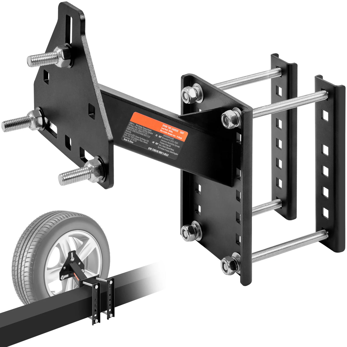 Heavy-Duty Trailer Spare Tire Carrier Mount | Fits 4-Lug & 5-Lug Wheels | 160 lb Capacity
