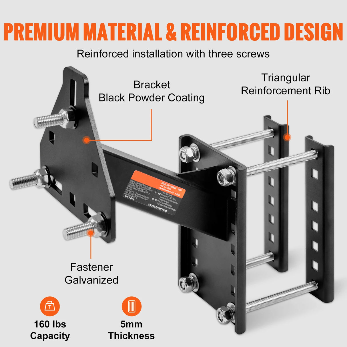 Heavy-Duty Trailer Spare Tire Carrier Mount | Fits 4-Lug & 5-Lug Wheels | 160 lb Capacity