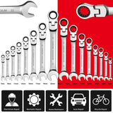 12-Piece Flex Head Ratcheting Wrench Set – Metric Combination Spanner Set 8mm–19mm with Storage Roll