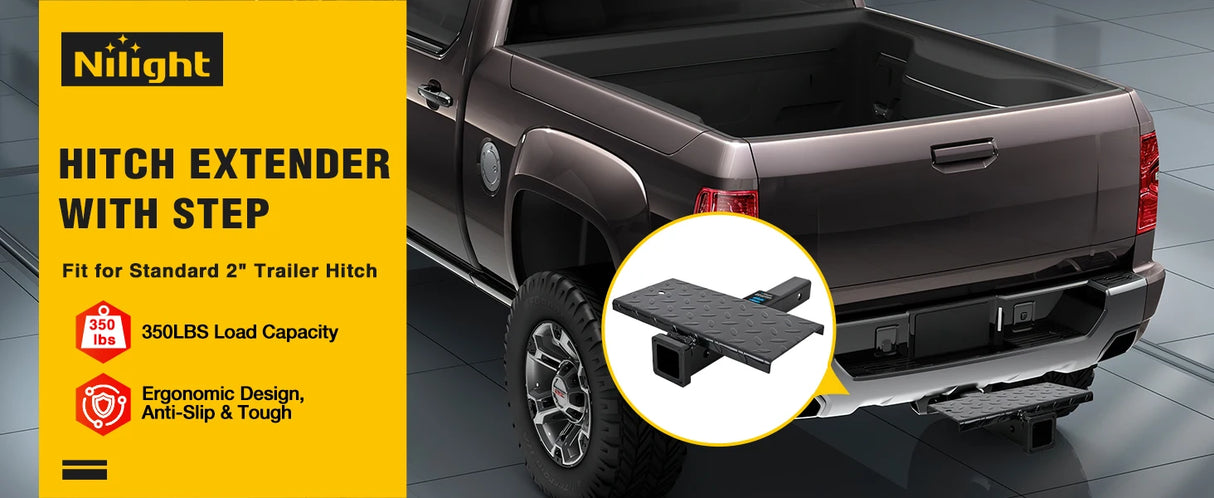 2" Receiver Hitch Extender with 14" x 7" Anti-Slip Step – 4,000 lb