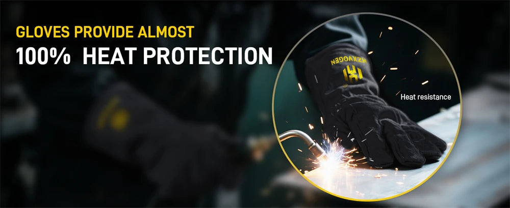 14" Premium Leather Welding Gloves – Heat Resistant TIG, MIG, ARC & BBQ Protective Gloves