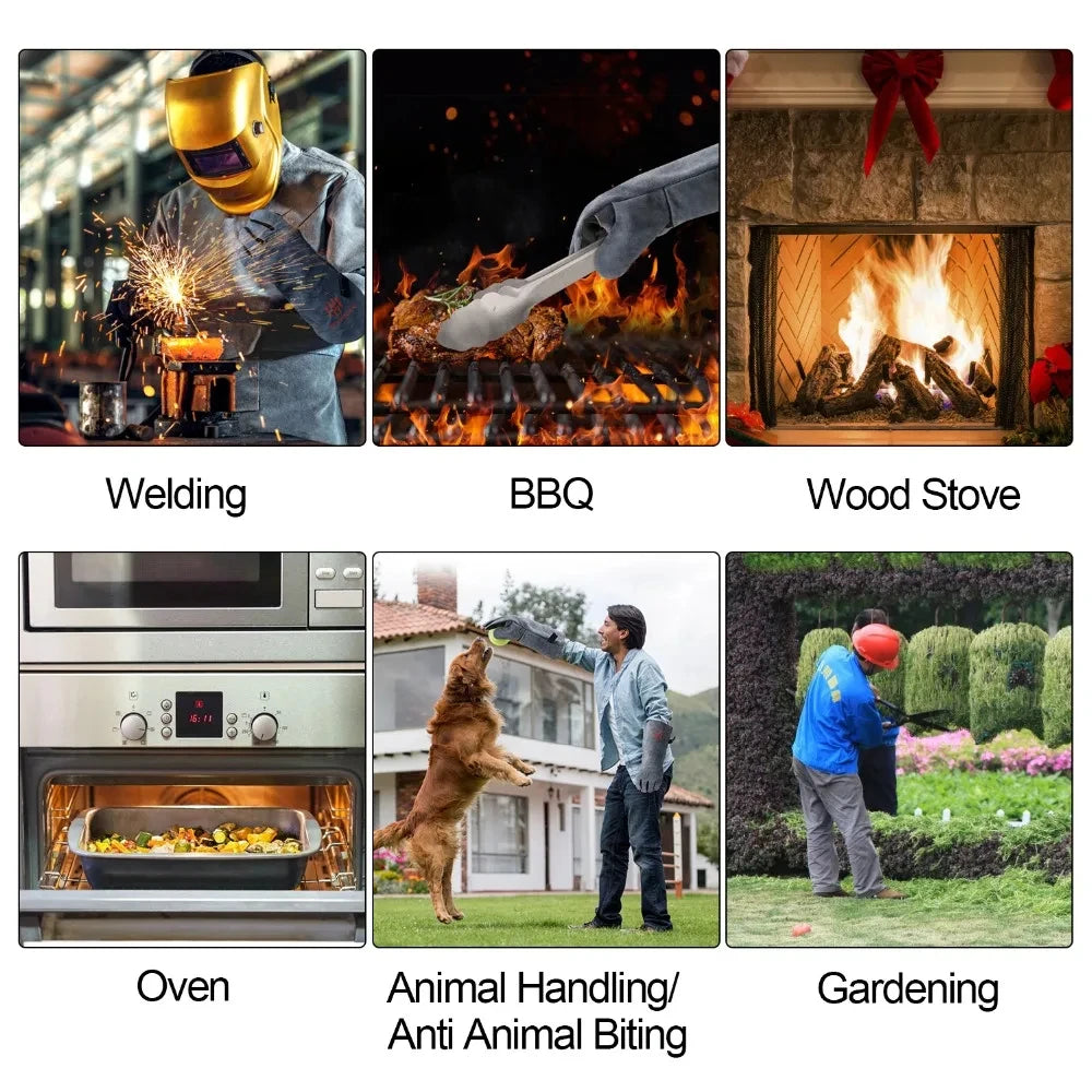 14" Premium Leather Welding Gloves – Heat Resistant TIG, MIG, ARC & BBQ Protective Gloves
