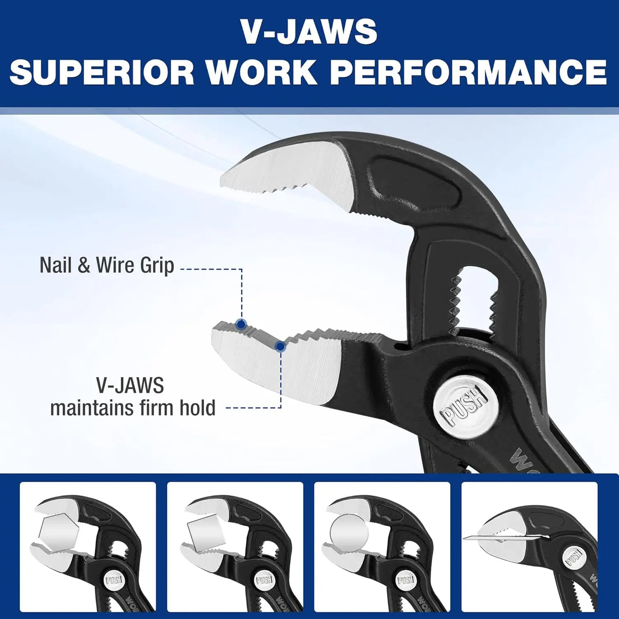 10" Quick-Adjust Water Pump Pliers – CR-V Groove Joint Pliers with Push-Lock Adjustment