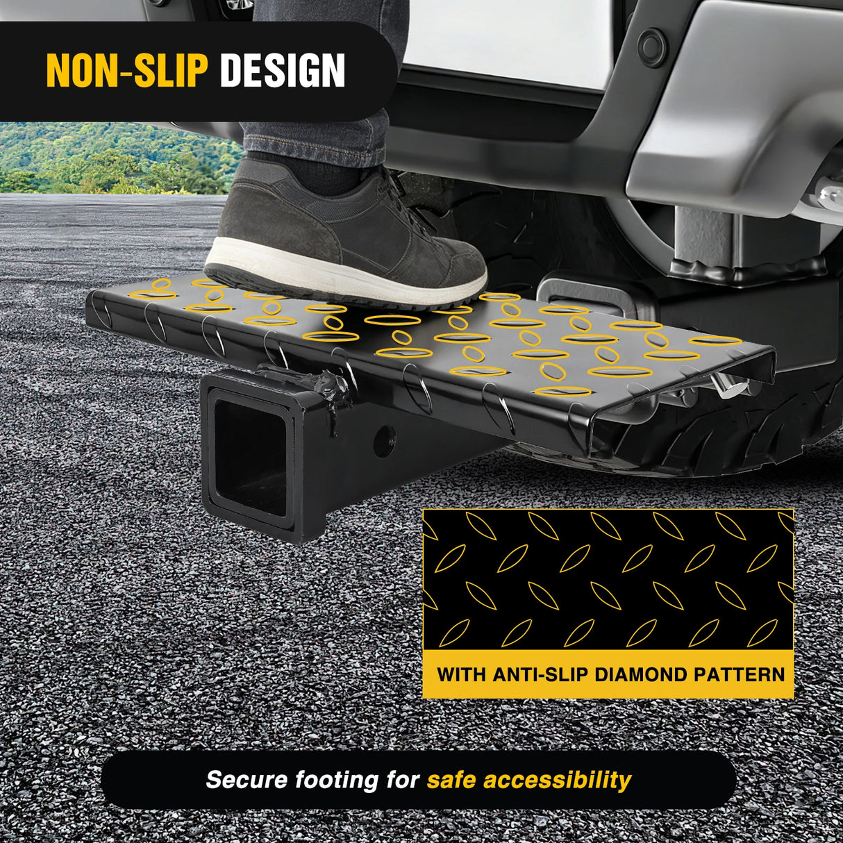 2" Receiver Hitch Extender with 14" x 7" Anti-Slip Step – 4,000 lb