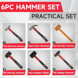 6-Piece Hammer Set – Dead Blow, Sledge, Ball Peen, Claw & Rubber Mallet with Fiberglass Handles