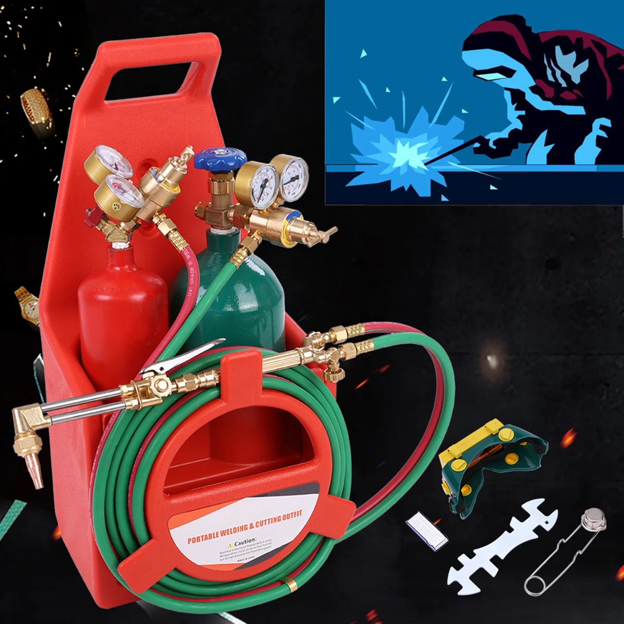 Portable Oxygen Acetylene Welding & Cutting Torch Kit with Cylinders | Complete Oxy-Acetylene Set
