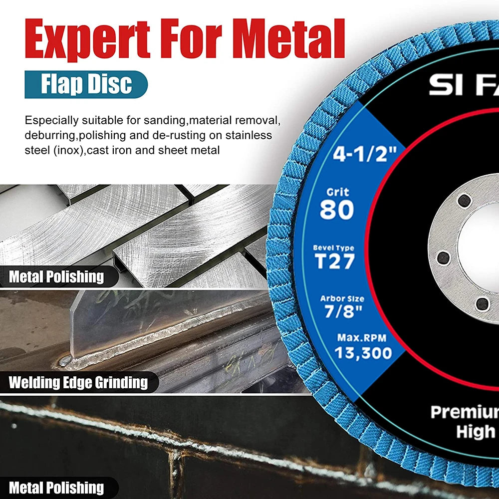 4-1/2" Zirconia Flap Disc for Angle Grinder – 40/60/80/120 Grit Metal Grinding & Finishing Wheel
