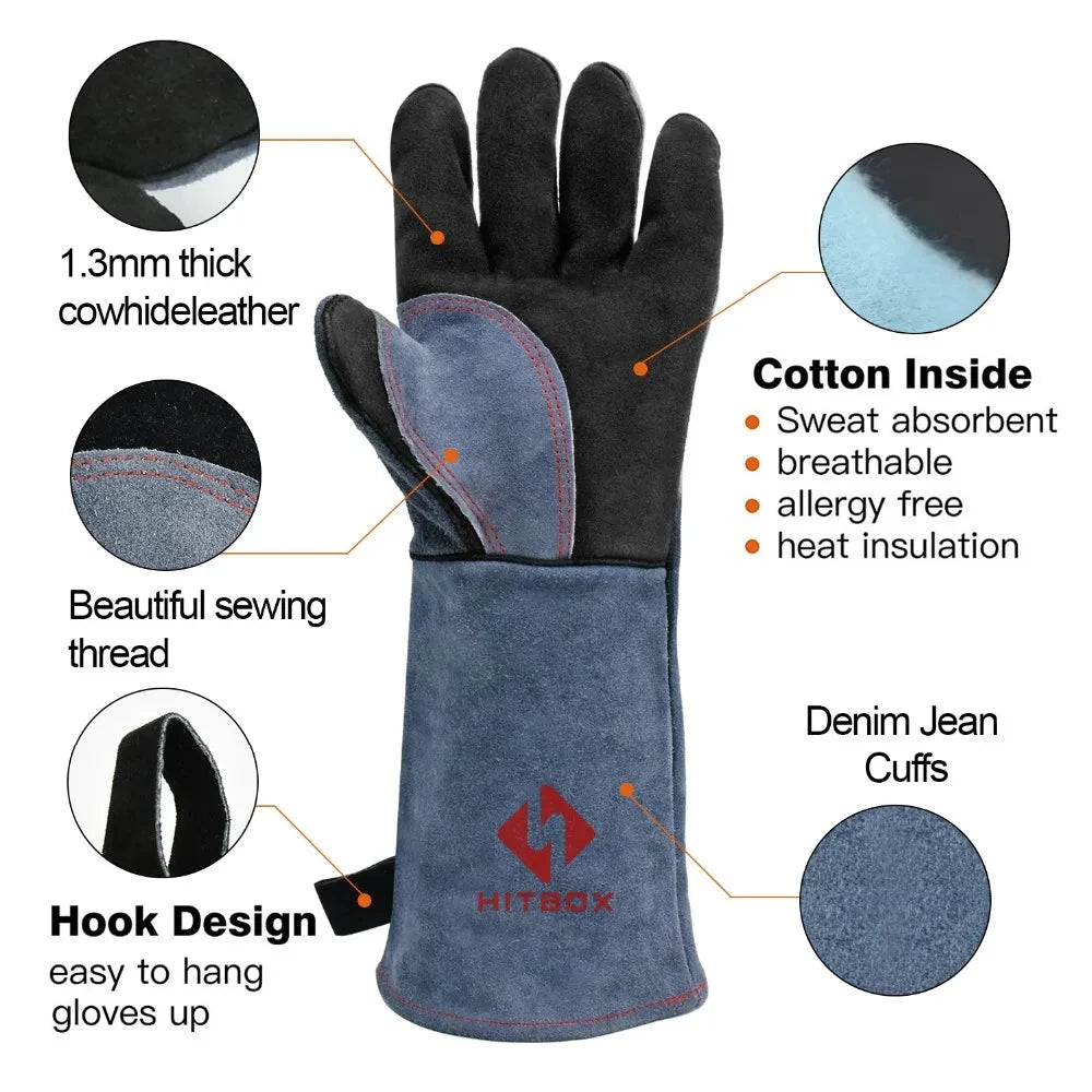 14" Premium Leather Welding Gloves – Heat Resistant TIG, MIG, ARC & BBQ Protective Gloves