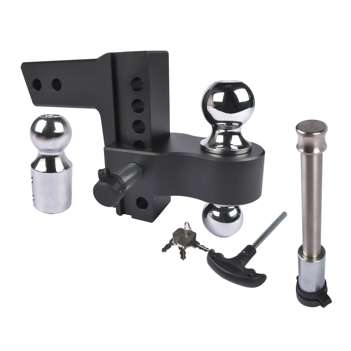 Adjustable Aluminum Trailer Hitch – 2.5" Receiver, Tri-Ball, 6" Drop/Rise, 18,500 lb