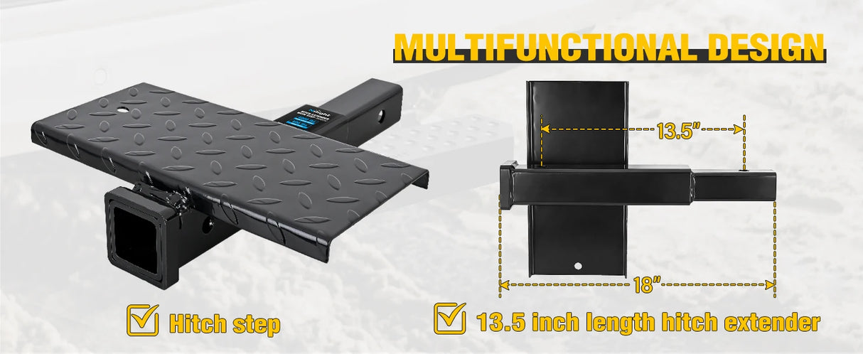 2" Receiver Hitch Extender with 14" x 7" Anti-Slip Step – 4,000 lb