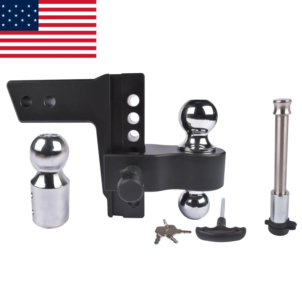 Adjustable Aluminum Trailer Hitch – 2.5" Receiver, Tri-Ball, 6" Drop/Rise, 18,500 lb
