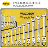 12-Piece Flex Head Ratcheting Wrench Set – Metric Combination Spanner Set 8mm–19mm with Storage Roll