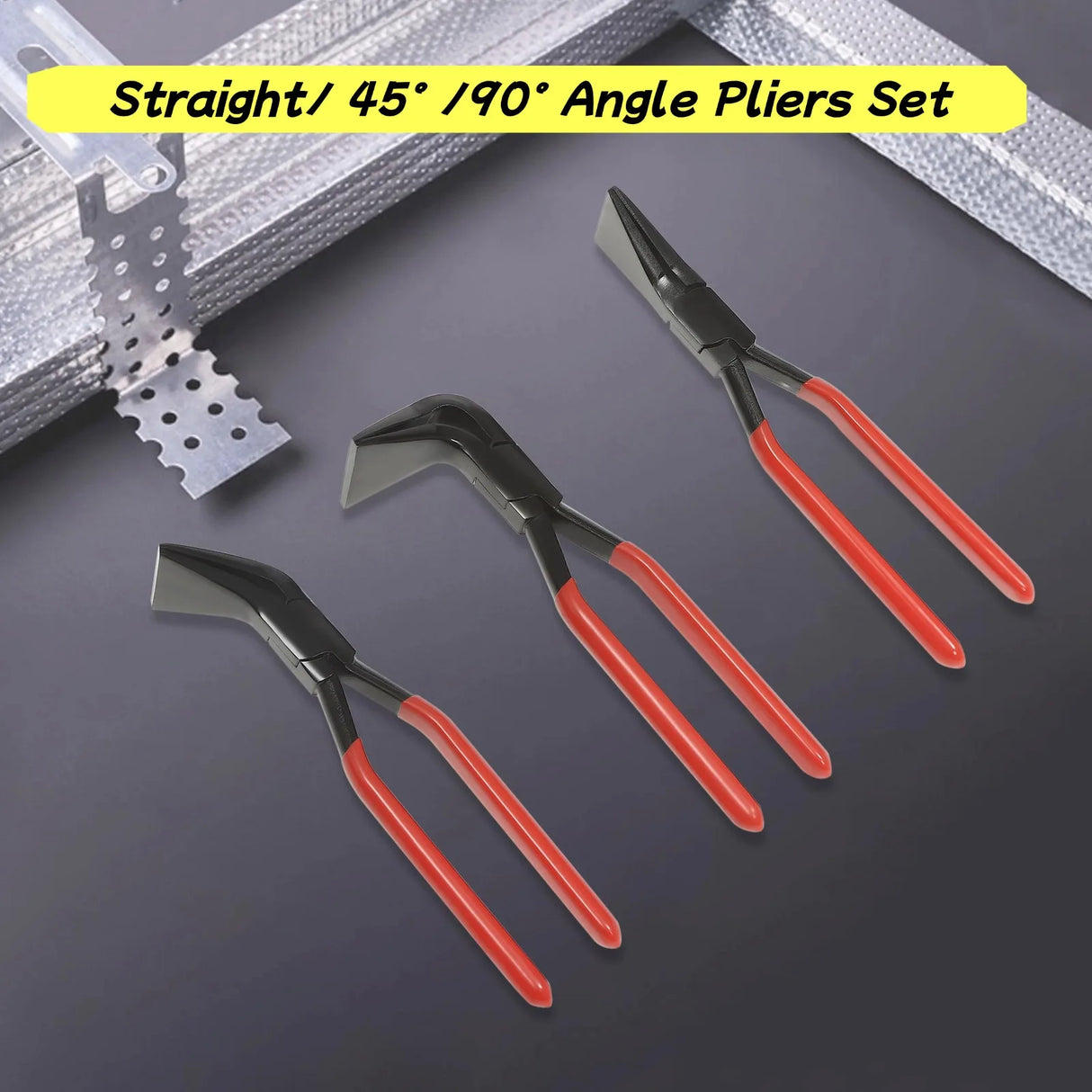 3-Piece Sheet Metal Seamer Pliers Set – Straight, 45° & 90° Bending Pliers