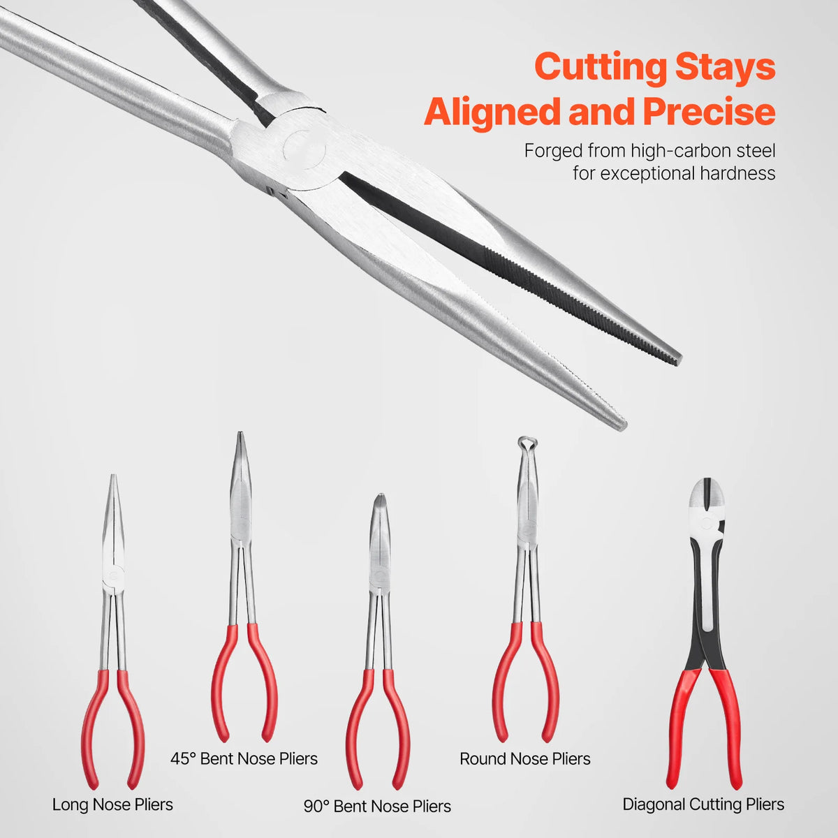 5-Piece Long Reach Precision Pliers Set – Needle Nose, Bent Nose & Cutting Pliers